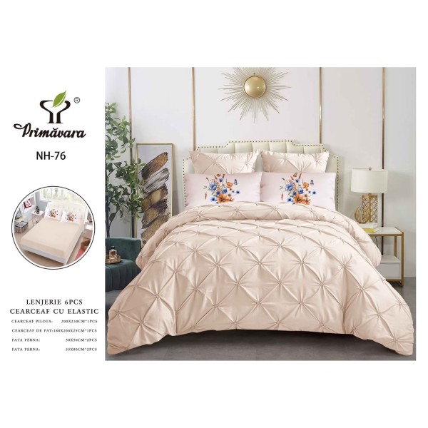 Set Lenjerie pliuu uni 6 piese bumbac finet delux pat dubluu cu elastic LC6PPLE8 Set Lenjerie pliuu uni 6 piese bumbac finet delux pat dubluu cu elastic LC6PPLE8