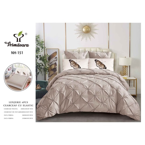 Set Lenjerie pliuu uni 6 piese bumbac finet delux pat dubluu cu elastic LC6PPLE10 Set Lenjerie pliuu uni 6 piese bumbac finet delux pat dubluu cu elastic LC6PPLE10