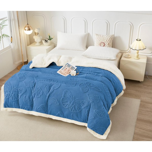 Patura cocolino cu dos plusat pentru pat dublu, model cu fluturi gofrati PFG3