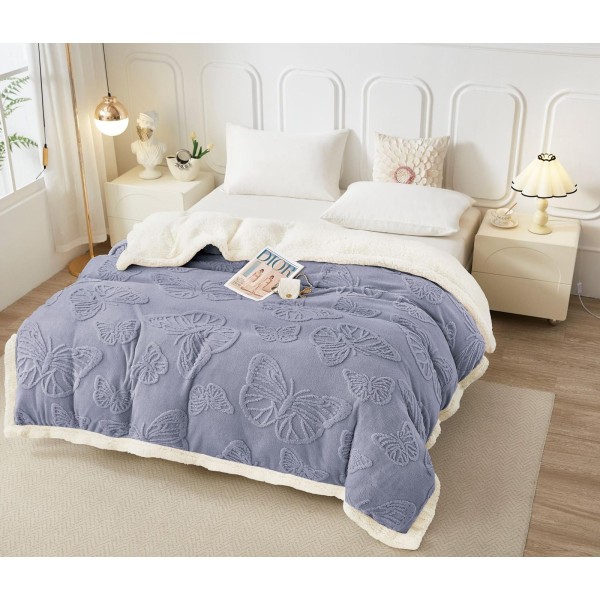 Patura cocolino cu dos plusat pentru pat dublu, model cu fluturi gofrati PFG5