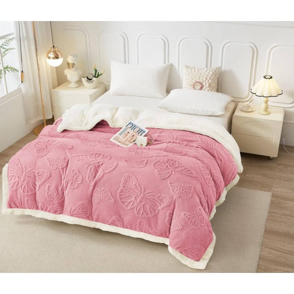 Patura cocolino cu dos plusat pentru pat dublu, model cu fluturi gofrati PFG10 Patura cocolino cu dos plusat pentru pat dublu, model cu fluturi gofrati PFG10