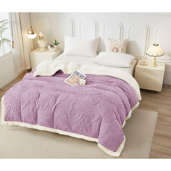 Patura cocolino cu dos plusat pentru pat dublu, model cu fluturi gofrati PFG13 Patura cocolino cu dos plusat pentru pat dublu, model cu fluturi gofrati PFG13