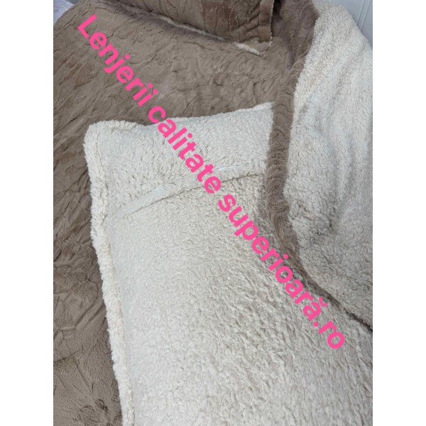 Lenjerie de pat cocolino cu elastic, model grofat, 4 piese, pat 2 persoane, LCP-3