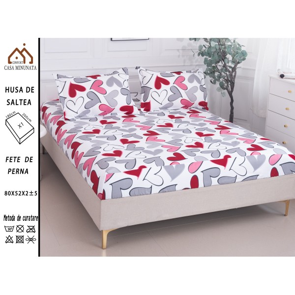 Husa de pat bumbac Satinat + 2 fete de perna HSBSP19