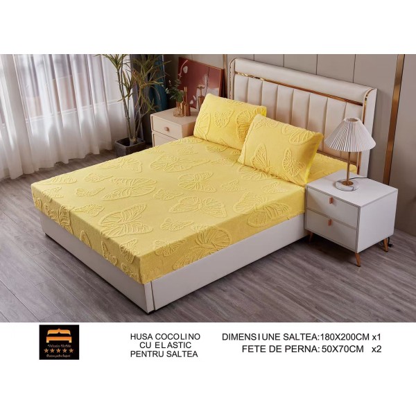 Husa de Pat Cocolino+2 Fete Perna,Fluturi 3D in relief HCF3DPTK18
