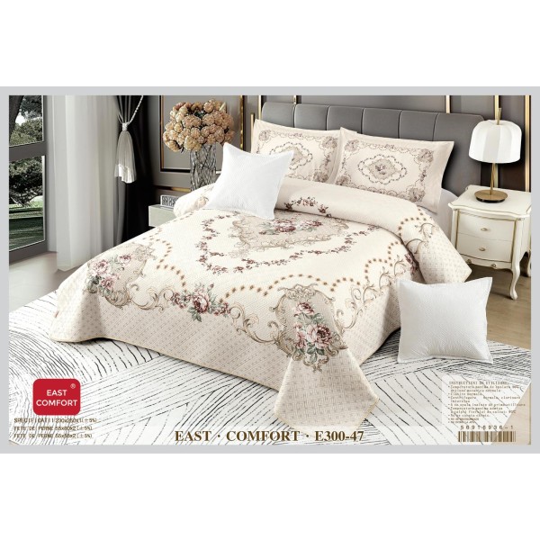 Cuvertura de Pat din Catifea Imprimata cu 4 Fete de Perna-E300-047 Cuvertura de Pat din Catifea Imprimata cu 4 Fete de Perna-E300-047