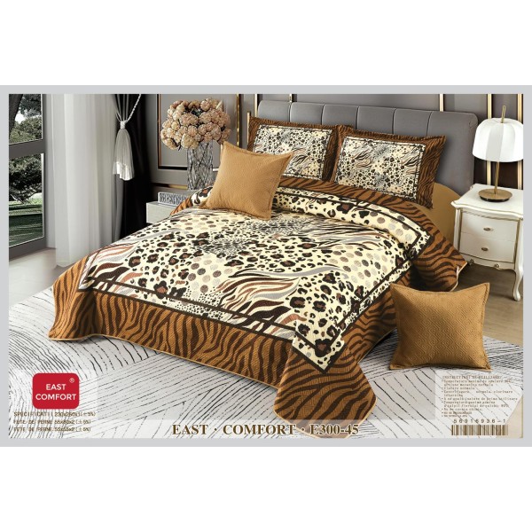 Cuvertura de Pat din Catifea Imprimata cu 4 Fete de Perna-E300-045 Cuvertura de Pat din Catifea Imprimata cu 4 Fete de Perna-E300-045