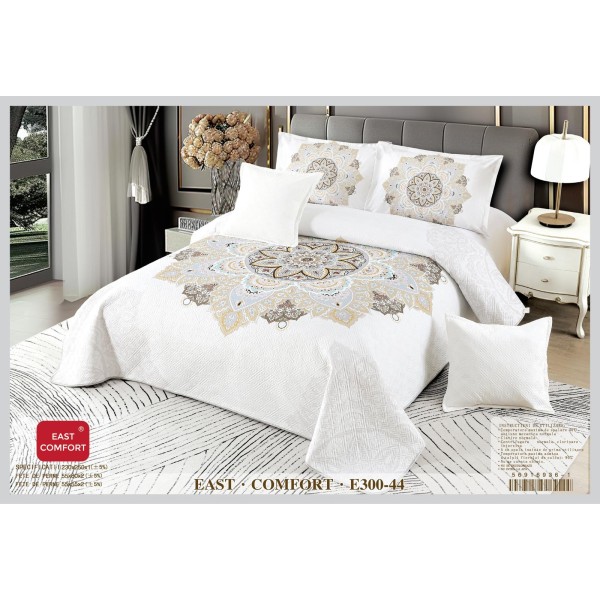 Cuvertura de Pat din Catifea Imprimata cu 4 Fete de Perna-E300-044 Cuvertura de Pat din Catifea Imprimata cu 4 Fete de Perna-E300-044
