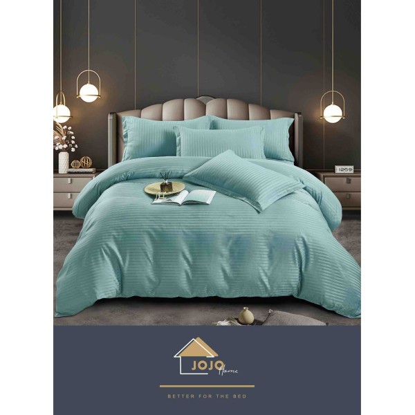 Lenjerie de pat, 2 persoane, damasc, 6 piese, cu elastic, UniDeluxe LDJ6PE14
