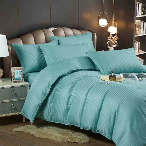 Lenjerie de pat, 2 persoane, damasc, 6 piese, cu elastic, UniDeluxe LDJ6PE14