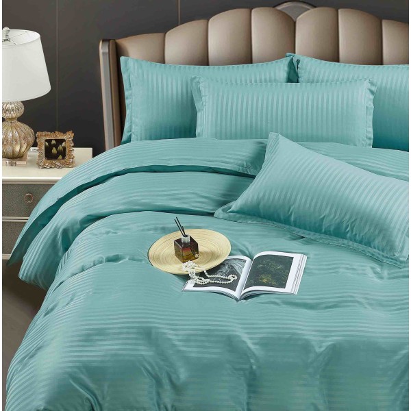 Lenjerie de pat, 2 persoane, damasc, 6 piese, cu elastic, UniDeluxe LDJ6PE14