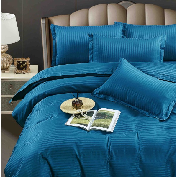 Lenjerie de pat, 2 persoane, damasc, 6 piese, cu elastic, UniDeluxe LDJ6PE15