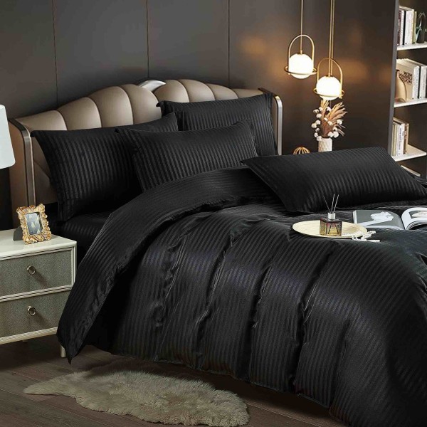 Lenjerie de pat, 2 persoane, damasc, 6 piese, cu elastic, UniDeluxe LDJ6PE12