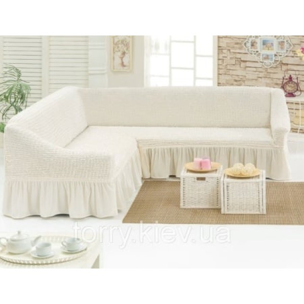 Husa creponata cu volane pentru colțar crem-unt