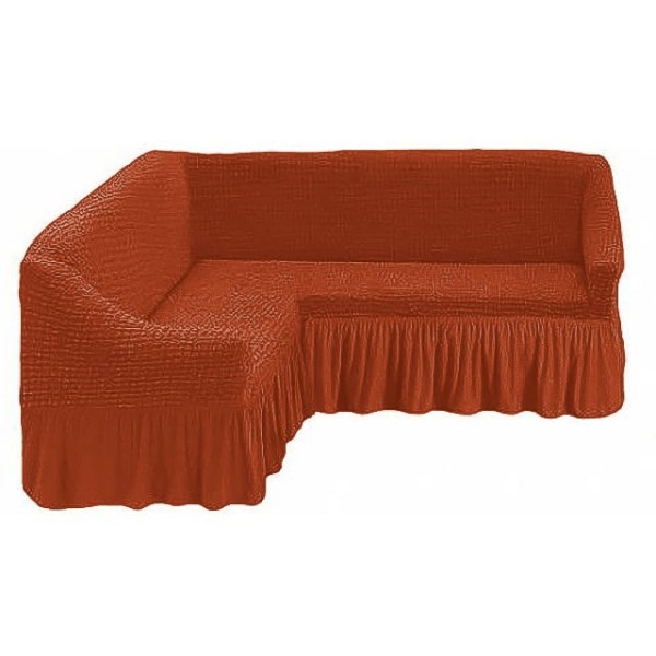 Husa creponata cu volane pentru coltar caramiziu