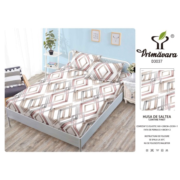 Husa de pat din Finet cu Elastic cu 2 fete de perna ,Pat 2 Persoane,160x200CM, HFC1