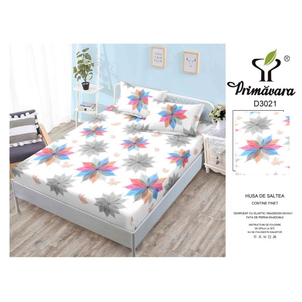 Husa de pat din Finet cu Elastic cu 2 fete de perna ,Pat 2 Persoane,160x200CM, HFC2