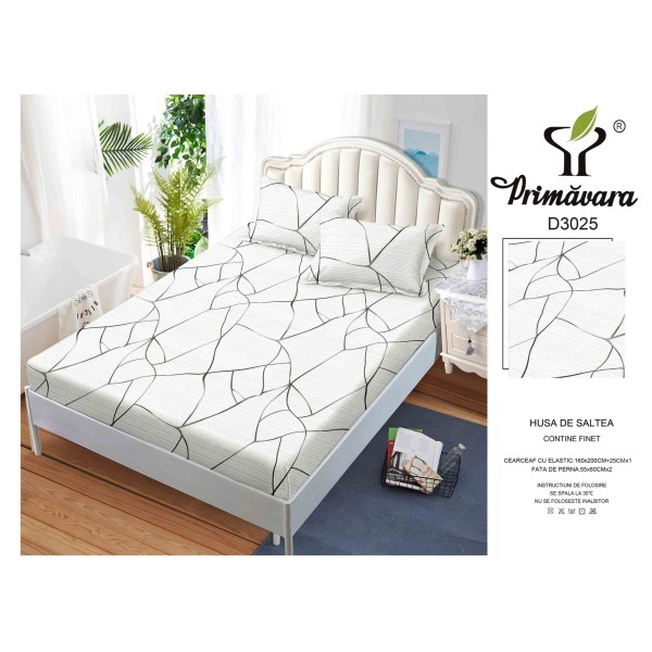 Husa de pat din Finet cu Elastic cu 2 fete de perna ,Pat 2 Persoane,160x200CM, HFC3