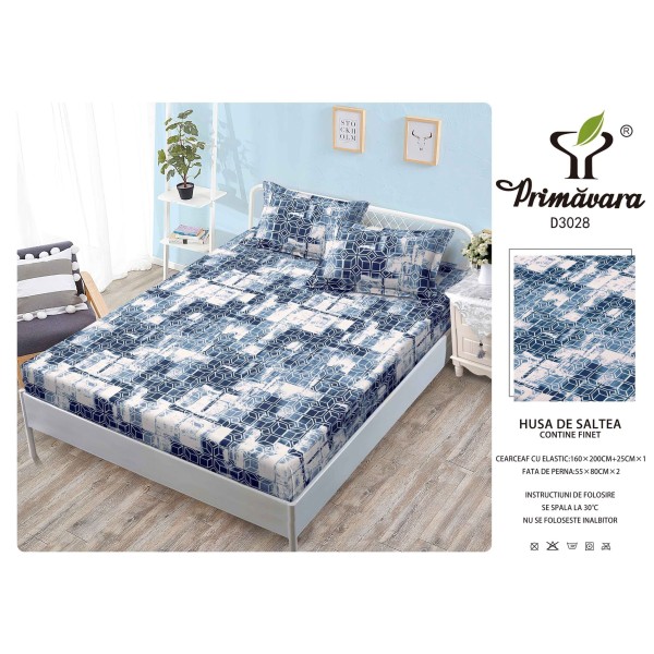 Husa de pat din Finet cu Elastic cu 2 fete de perna ,Pat 2 Persoane,160x200CM, HFC9