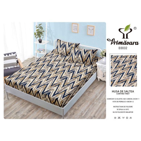 Husa de pat din Finet cu Elastic cu 2 fete de perna ,Pat 2 Persoane,160x200CM, HFC13