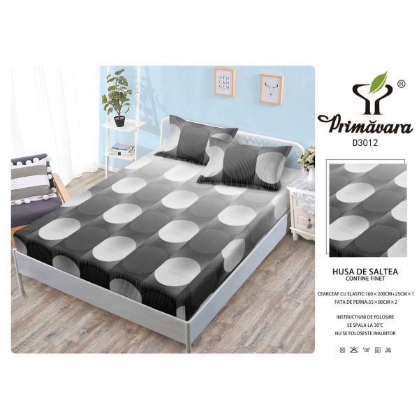Husa de pat din Finet cu Elastic cu 2 fete de perna ,Pat 2 Persoane,160x200CM, HFC18
