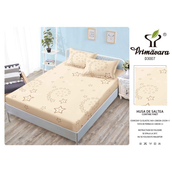 Husa de pat din Finet cu Elastic cu 2 fete de perna ,Pat 2 Persoane,160x200CM, HFC20