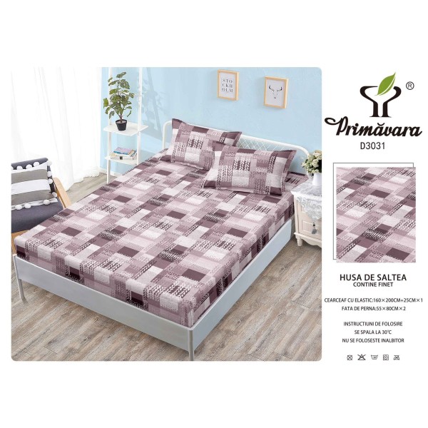 Husa de pat din Finet cu Elastic cu 2 fete de perna ,Pat 2 Persoane,160x200CM, HFC22