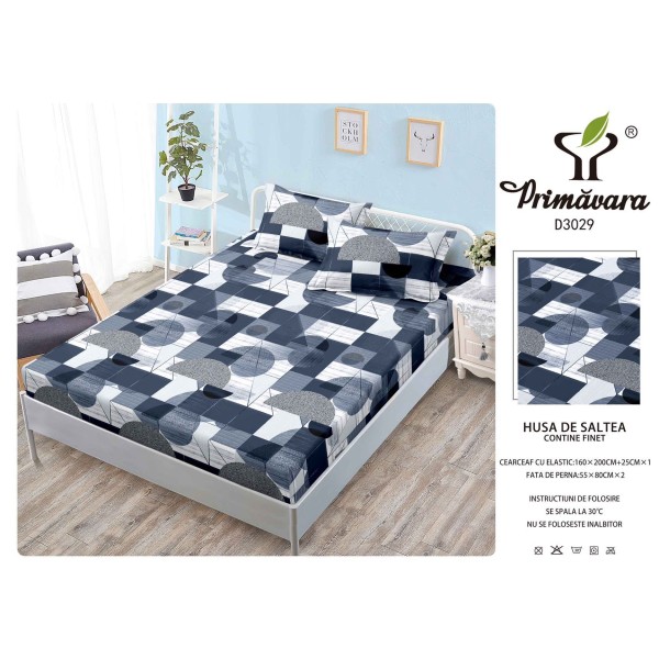 Husa de pat din Finet cu Elastic cu 2 fete de perna ,Pat 2 Persoane,160x200CM, HFC24