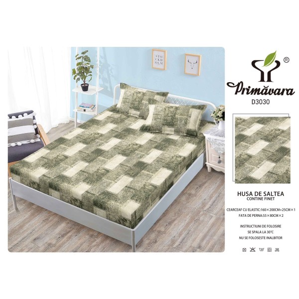 Husa de pat din Finet cu Elastic cu 2 fete de perna ,Pat 2 Persoane,160x200CM, HFC25
