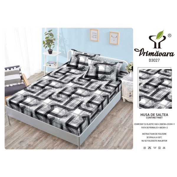 Husa de pat din Finet cu Elastic cu 2 fete de perna ,Pat 2 Persoane,160x200CM, HFC26