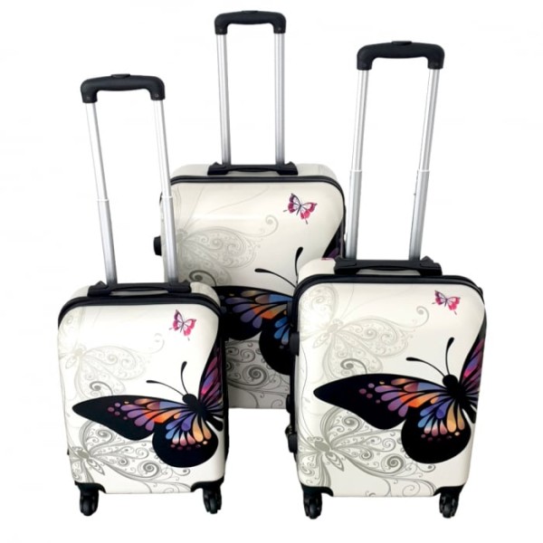 Set 3 valize troler, 4 roți, fluture, 3 dimensiuni, TROL4R