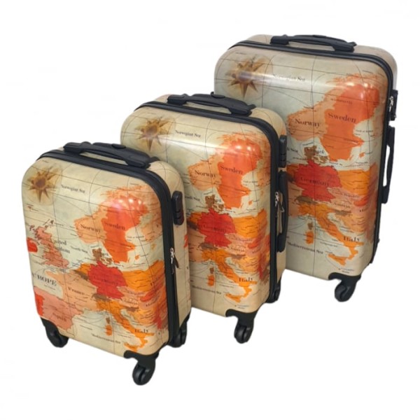Set 3 valize troler , 4 roți, hartă, 3 dimensiuni,TROL16R Set 3 valize troler , 4 roți, hartă, 3 dimensiuni,TROL16R