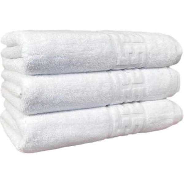 Set 3 prosoape medii, Bumbac 100%, 50X90 si 70x130 ,Model Greek Border, Alb, PF15