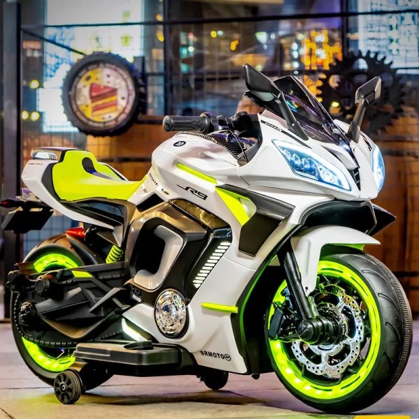 Motocicleta electrica copii, cu 2 locuri, 2 motoare, pornire la cheie, Verde Fluorescent JM-3188 Motocicleta electrica copii, cu 2 locuri, 2 motoare, pornire la cheie, Verde Fluorescent JM-3188