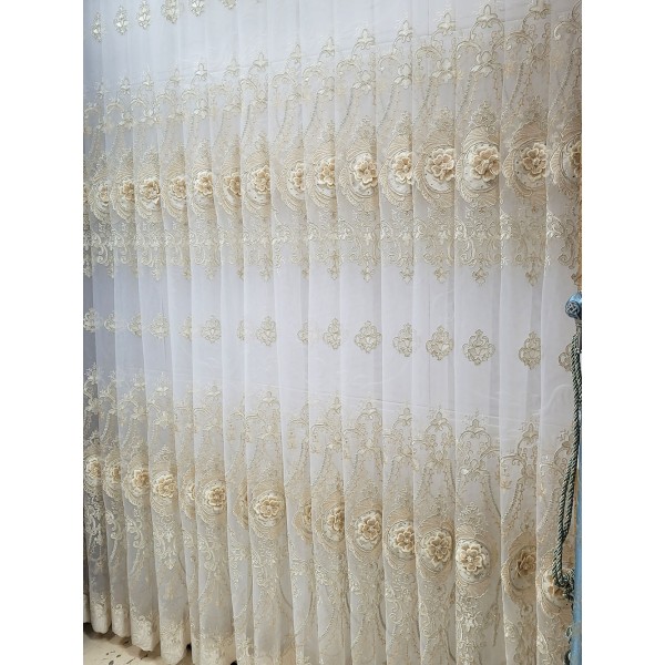 SET Perdea brodata FLORI 3D cu catifea CREM 300CM X 280 CM PF3D1 SET Perdea brodata FLORI 3D cu catifea CREM 300CM X 280 CM PF3D1