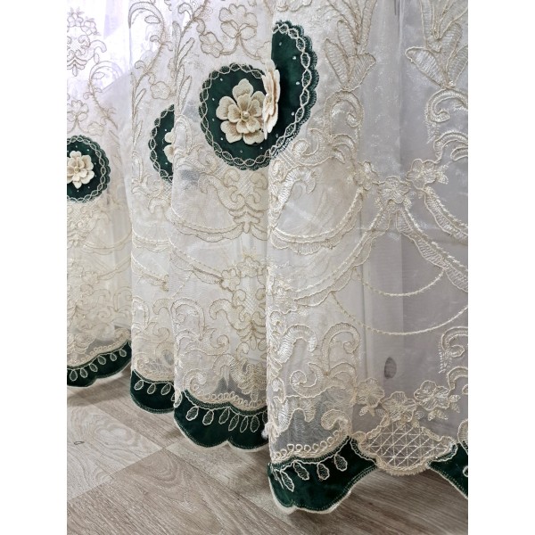 SET Perdea brodata FLORI 3D cu catifea VERDE 300CM X 280 CM PF3D3 SET Perdea brodata FLORI 3D cu catifea VERDE 300CM X 280 CM PF3D3