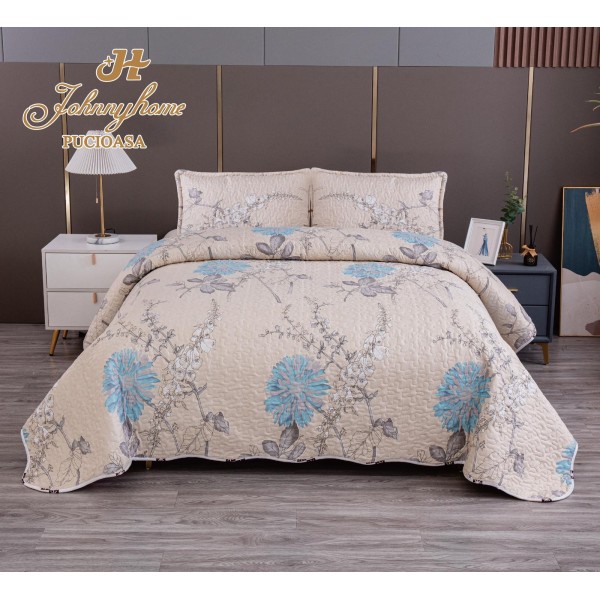 Cuvertura pentru pat dublu model cu model cu DOUĂ FEȚE, matlasata, Bumbac Satinat, V3A