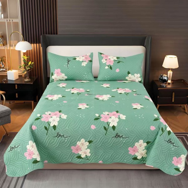 Cuvertura pentru pat dublu 3 piese din Bumbac Satinat 220x240 cm si 2 feţe de pernă, CVT-43