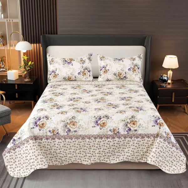 Cuvertura pentru pat dublu 3 piese din Bumbac Satinat 220x240 cm si 2 feţe de pernă, CVT-44