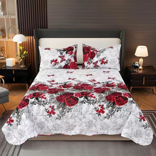 Cuvertura pentru pat dublu 3 piese din Bumbac Satinat 220x240 cm si 2 feţe de pernă, CVT-46