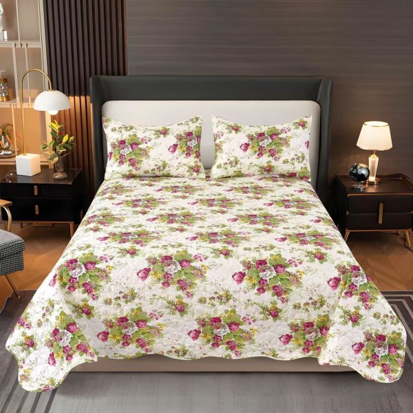 Cuvertura pentru pat dublu 3 piese din Bumbac Satinat 220x240 cm si 2 feţe de pernă, CVT-47