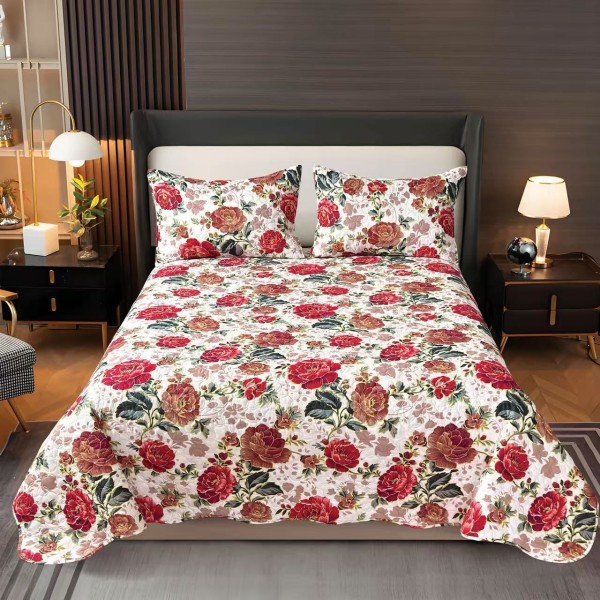Cuvertura pentru pat dublu 3 piese din Bumbac Satinat 220x240 cm si 2 feţe de pernă, CVT-50