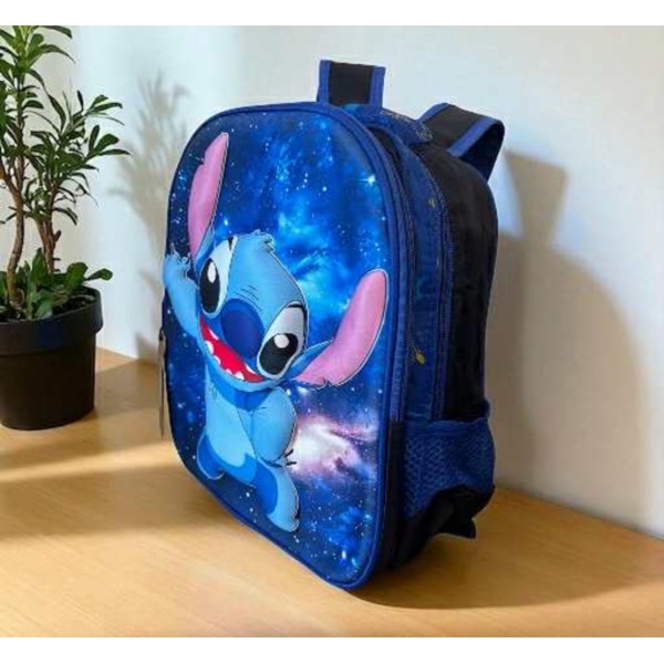 Ghiozdan scoala, gradinita Stitch 3D Relief Ghiozdan baieti si fete albastru Disney 33x27x15 doua compartimente si buzunare GS1