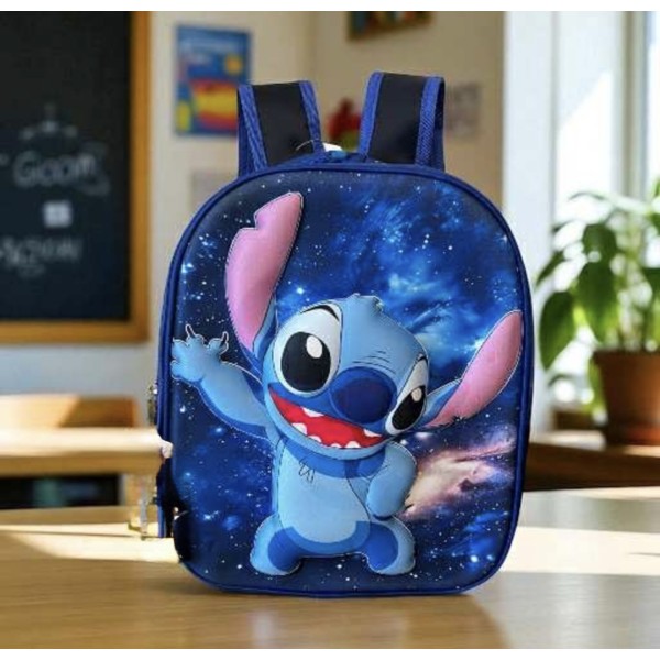 Ghiozdan scoala, gradinita Stitch 3D Relief Ghiozdan baieti si fete albastru Disney 33x27x15 doua compartimente si buzunare GS1