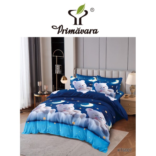 Lenjerie de pat finet model animat, cu elastic, 6 piese, KT6007 Lenjerie de pat finet model animat, cu elastic, 6 piese, KT6007
