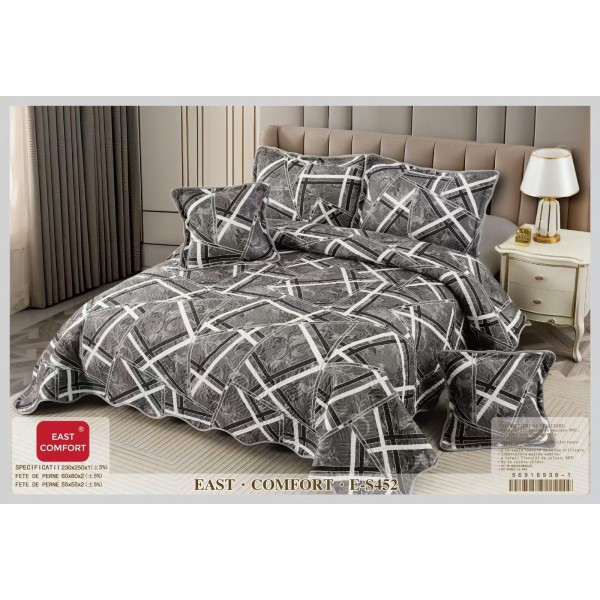 Cuvertură Pat Dublu, 5 Piese, Bumbac 100% , Imprimat –Calitate Premium, cu Imprimeu Durabil, 230x250 cm, CUVE11 Cuvertură Pat Dublu, 5 Piese, Bumbac 100% , Imprimat –Calitate Premium, cu Imprimeu Durabil, 230x250 cm, CUVE11