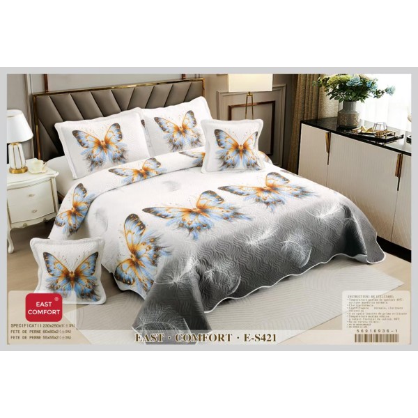 Cuvertură Pat Dublu, 5 Piese, Bumbac 100% , Imprimat –Calitate Premium, cu Imprimeu Durabil, 230x250 cm, CUVE12