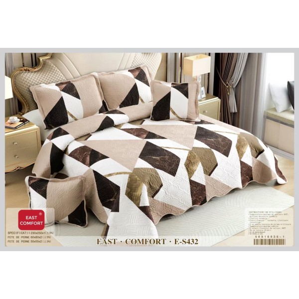 Cuvertură Pat Dublu, 5 Piese, Bumbac 100% , Imprimat –Calitate Premium, cu Imprimeu Durabil, 230x250 cm, CUVE13