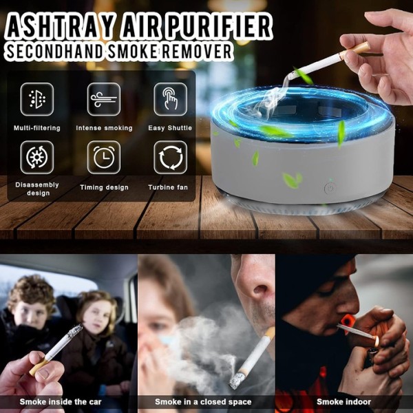 Scrumiera cu Purificator de Aer, AeroAsh CleanTray - Purificator de Aer Integrat, Aer Curat, Filtrare Eficienta, Design Modern si Compact, Capac Detasabil, Curatare Usoara, Silentioasa, Utilizare Versatila, Gri Inchis