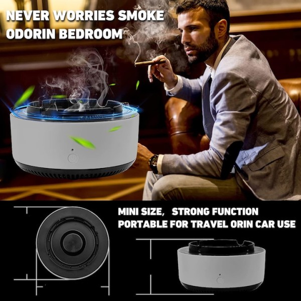 Scrumiera cu Purificator de Aer, AeroAsh CleanTray - Purificator de Aer Integrat, Aer Curat, Filtrare Eficienta, Design Modern si Compact, Capac Detasabil, Curatare Usoara, Silentioasa, Utilizare Versatila, Gri Inchis